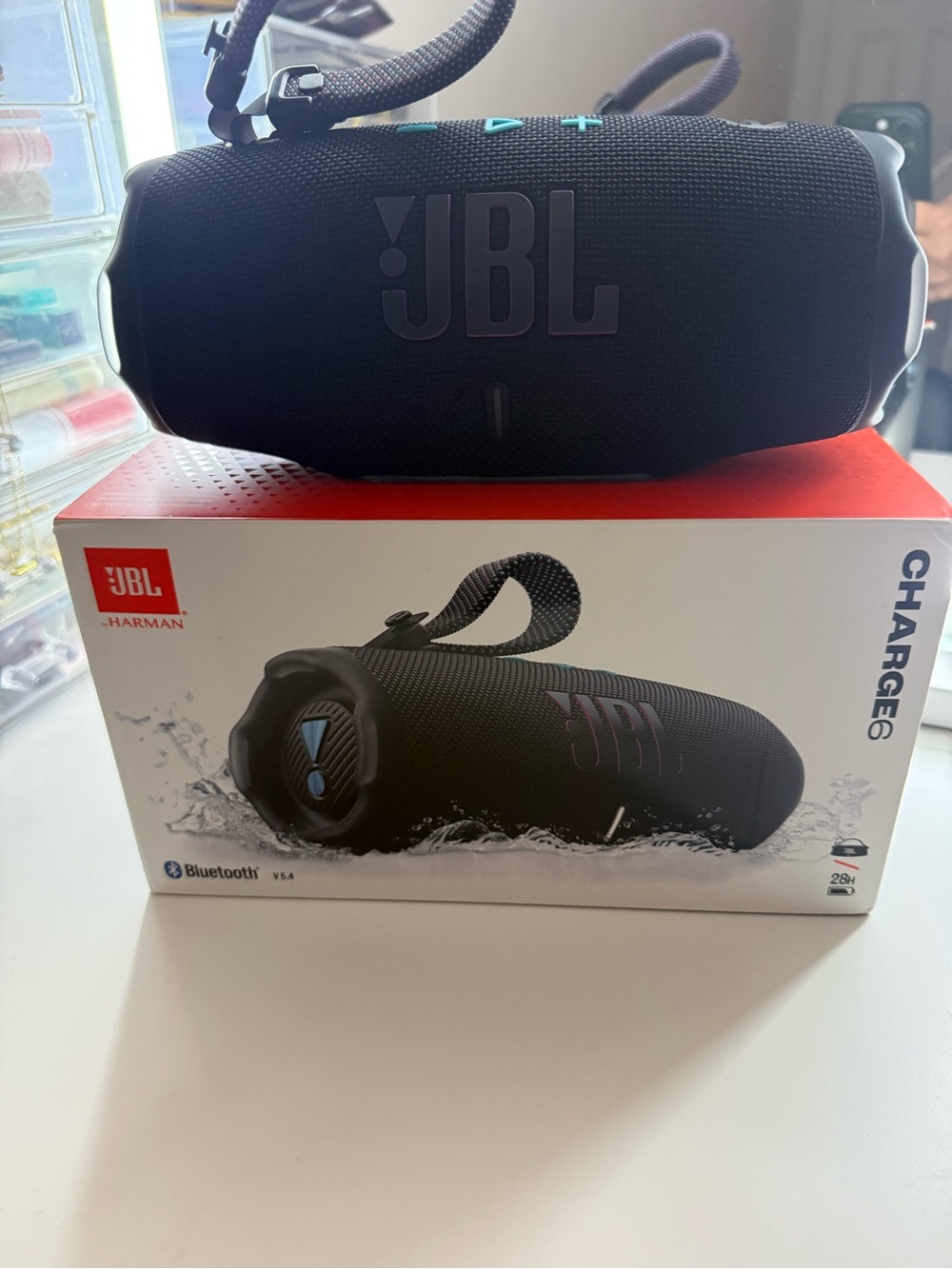 JBL Charge 6 Portable Bluetooth Speaker — Black with Teal Accent